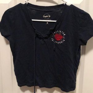 cropped short sleeve top with lace up front